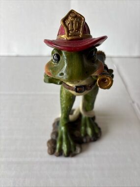 Green Frog Figurine with Red Hat and Gold Accents - Decorative Ornament
